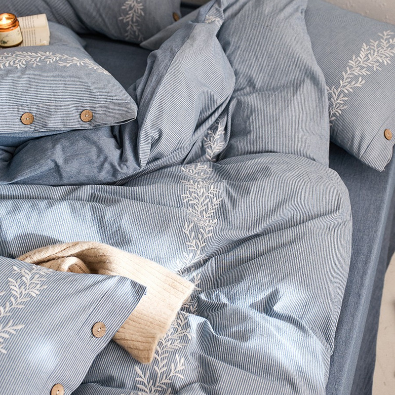 Roland Home Textiles Light Luxury Yarn-Dyed Washed Pure Cotton Four-Piece Set High-End Striped Embroidery All-Cotton Duvet Cover Bedding Roland Home Textiles Light Luxury Yarn-Dyed Washed Pure Cotton Four-Piece Set High-End Striped Embroidery All-Cotton Duvet Cover Bedding