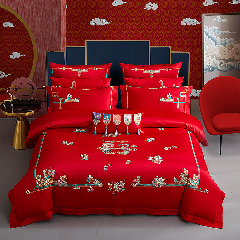 Roland Home Textile 140 Xinjiang Changsuede Cotton All-cotton Wedding Wedding Bunk Bed 46 pieces of a dozen sets of Chinese style