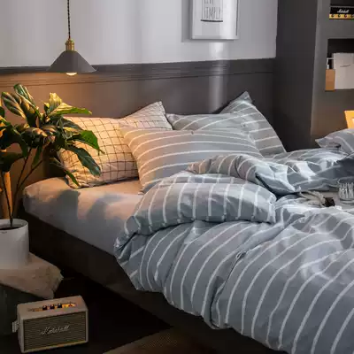 Roland Home Textiles Simple Japanese Cotton Water Washing Cotton Bed Four-piece Double Dormitory Single Three-piece Bed Hats