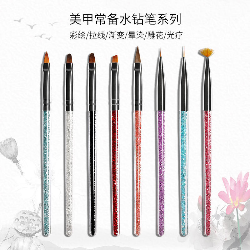 Rhinestone phototherapy pen for manicure single crystal flat head round head fan-shaped painted carved drawstring pen tool set