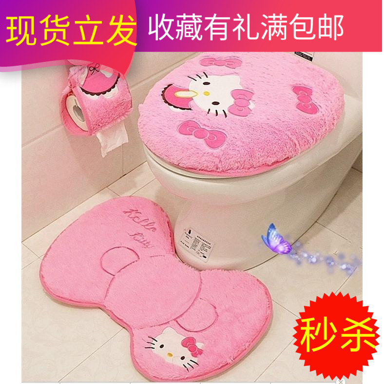Three cats toilet cover toilet cushion cover winter cute cushion sitting toilet cover thickened ring household three-piece set