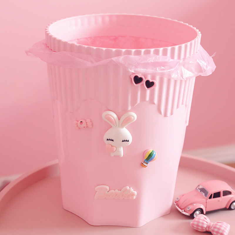 Pink cute large capacity cartoon pink trash bin home dormitory office trash bin debris household barrels