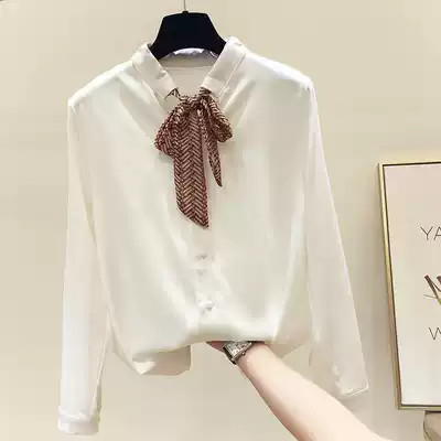 Snow thin lace-up season shirt spring and summer solid color temperament spinning female students Korean long sleeve shirt 2021 lapel New