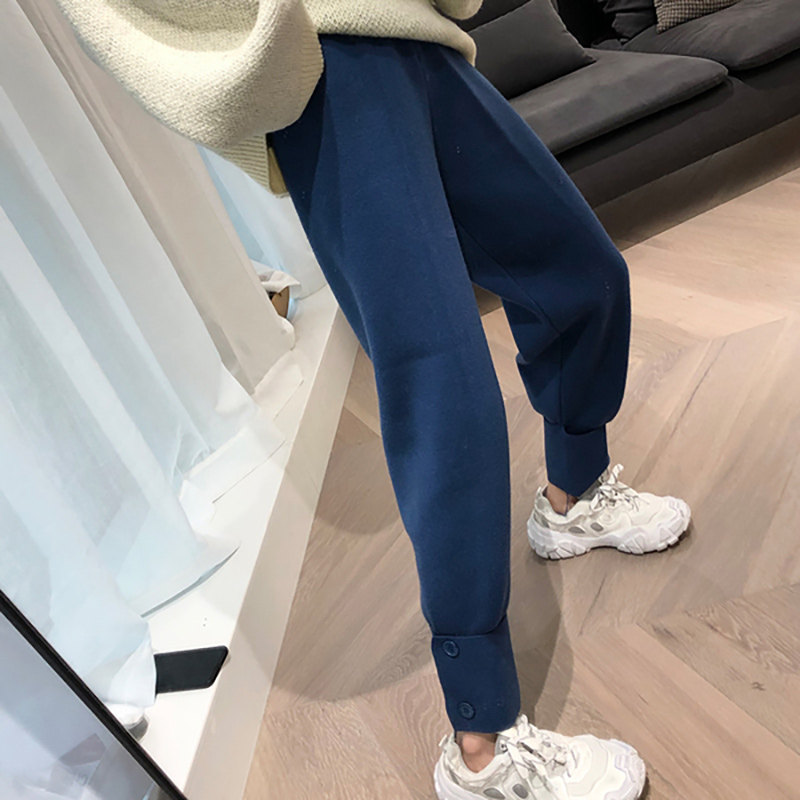 Knitted Grandma Female Spring and Autumn thin net red and lean casual rod pants high waist and beam foot sweatpants