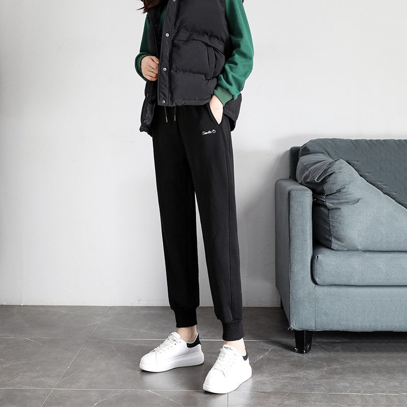 Sports pants women loose and thin 2022 new autumn and winter plus velvet black leggings harem pants all-match thin casual pants