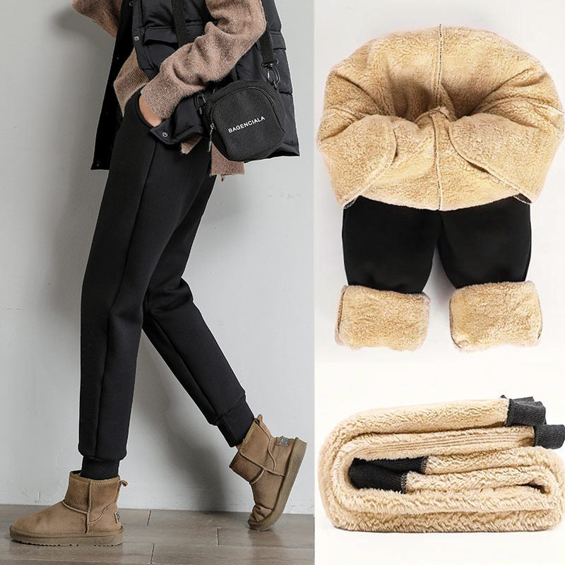 Wear loose beam feet thickened lamb fluff winter high waist leisure sports northeast warm large cotton pants