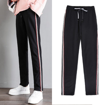  Sweatpants womens loose summer 2021 new black striped student Korean casual straight pants womens thin section