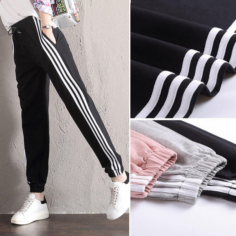 Sweatpants female ins tide summer students new cotton loose thin section three bars beam feet casual pants