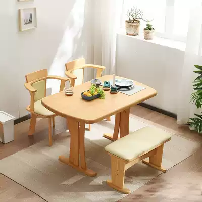 Solid wood retractable folding Nordic household small apartment rectangular dining table and chair combination modern simple light luxury