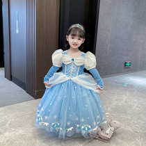 Girl Cinderella princess dress short sleeves dress new web yarn Halloween gown dress birthday performance fluffy