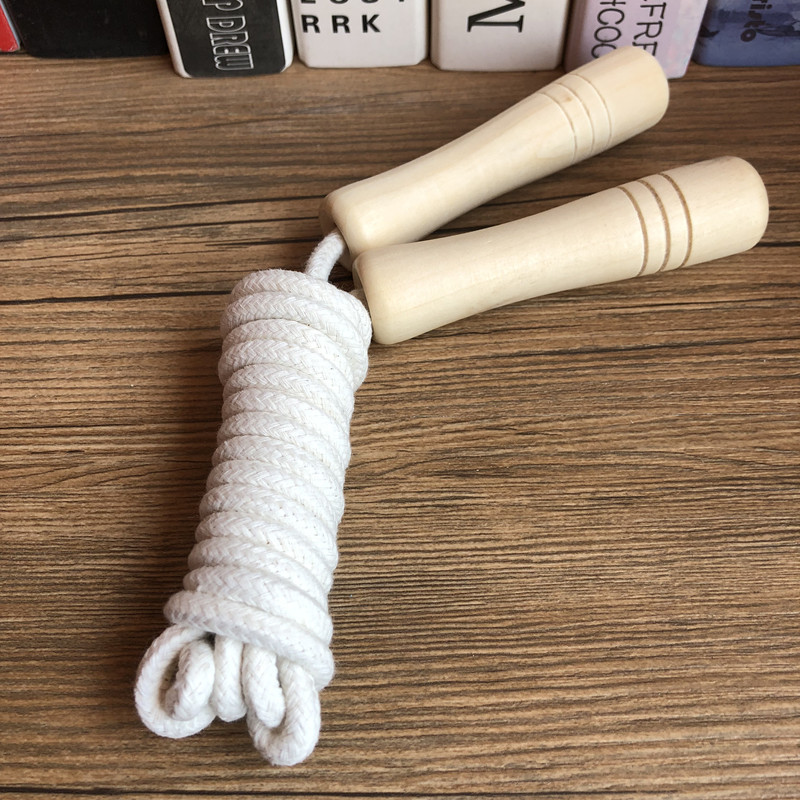 Paintless children jump rope fitness equipment outdoor sports wooden handle cotton rope kindergarten children