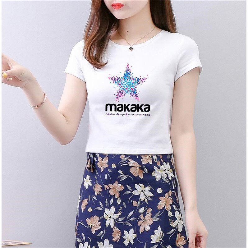 2021 new 95 cotton short version T-shirt woman short sleeves ins surge height waist ruffle cord T-shirt Little Subblouse
