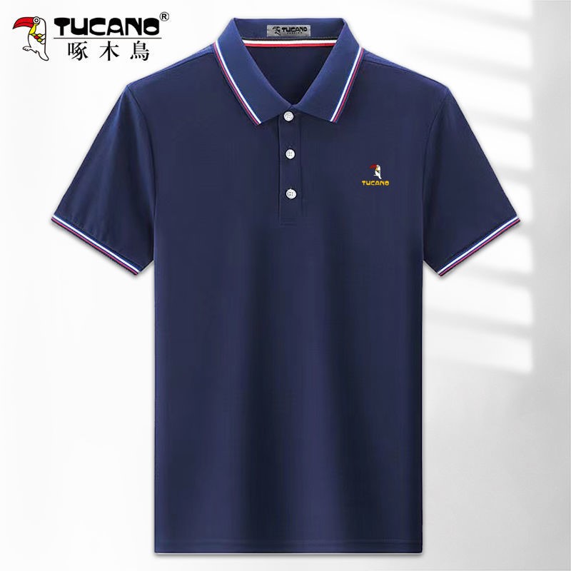 Woodpecker man short sleeve polo shirt cotton quality casual turtleneck T-shirt large size for summer half sleeve loose and breathable blouse