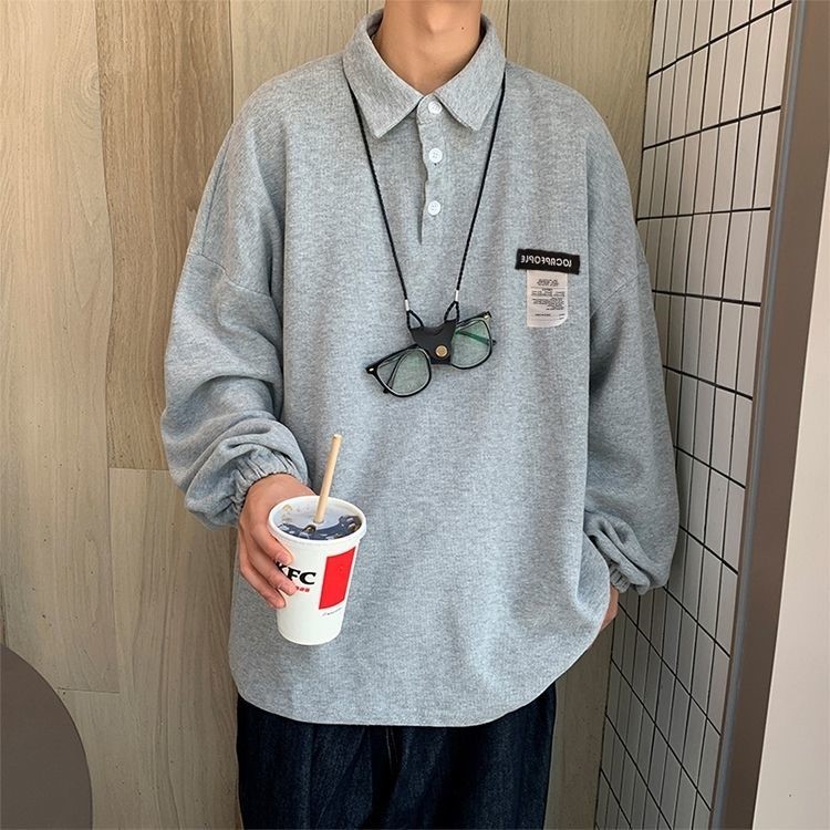 American vintage vintage huffaw turtleneck sweatshirt male and female spring and autumn season polo shirt with jacket plus suede