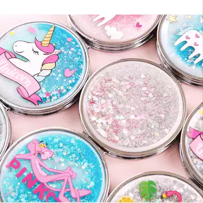 Quicksand makeup mirror mini flip mirror cute girl heart double mirror creative portable portable makeup mirror