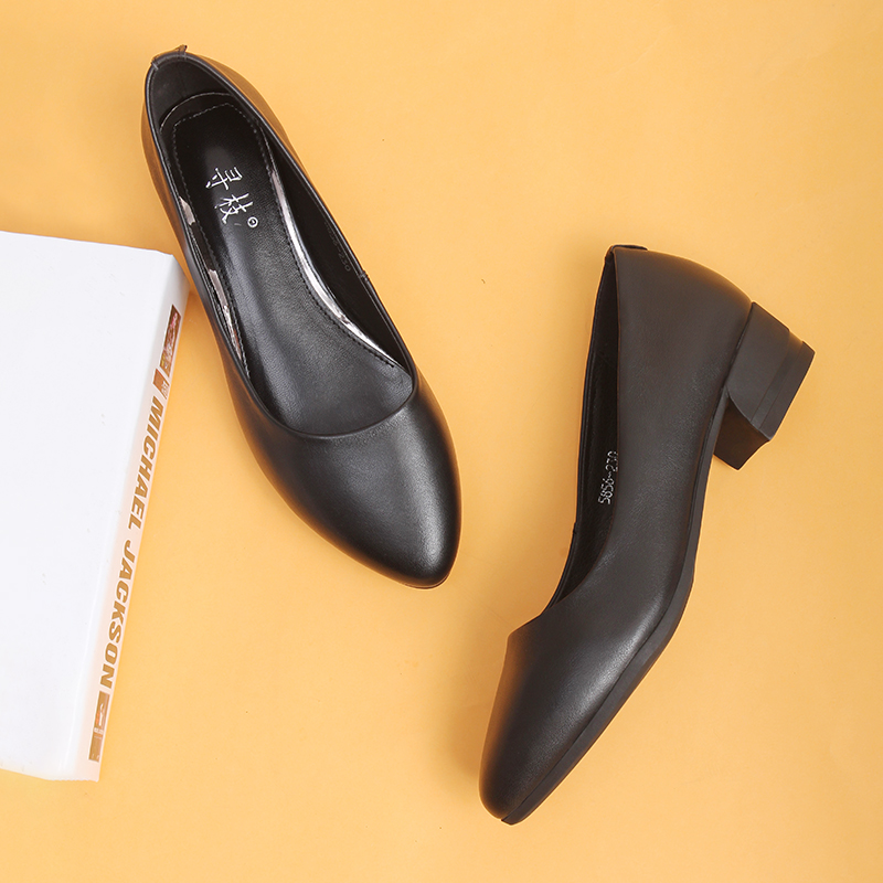 Pointed toe black comfortable work shoes tooling shoes pointed toe professional shoes hotel shoes stewardess shoes black mid-heel single shoes