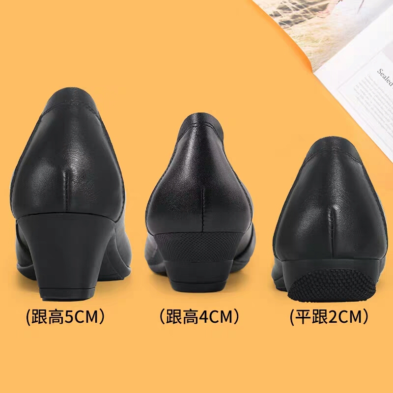 Leather shoes summer black work shoes women's soft-soled comfortable career interview work for a long time standing without tired feet thick heel stewardess