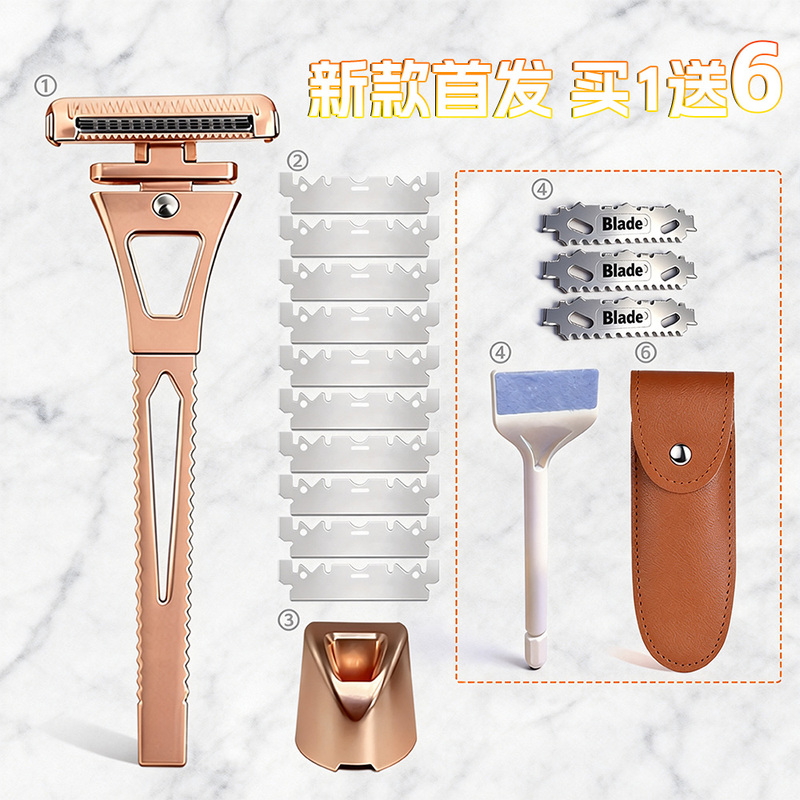 High-Grade Stainless Steel Safety Razor 4D Rotating Floating 4-Blade Shaving Set with Stand for Men and Women as a Gift