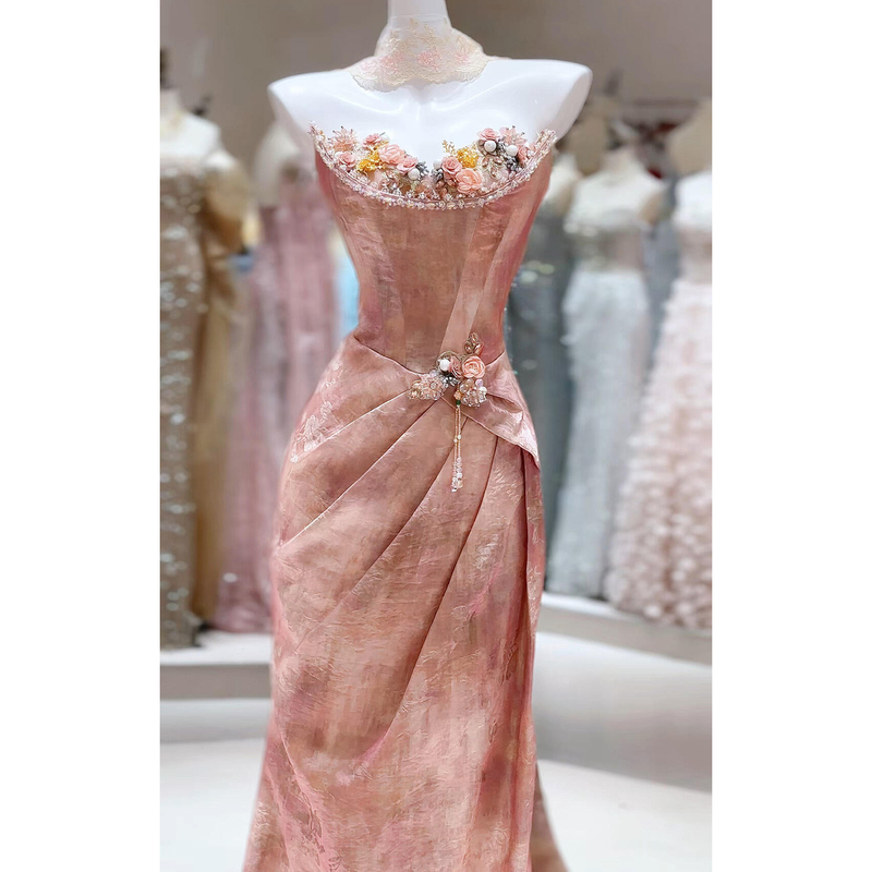 Strapless Morning Gown for Women, Bride, 2026 New Style, High-End, New Chinese Style Engagement Dress, Toast Dress, Casual Wear for Wedding Day