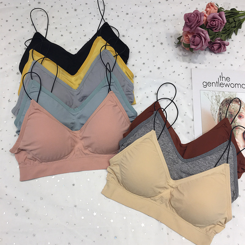 2022 summer thin straps wrapped chest naked ammonia ice silk beautiful back gathered underwear bra no steel ring thin tube top sling