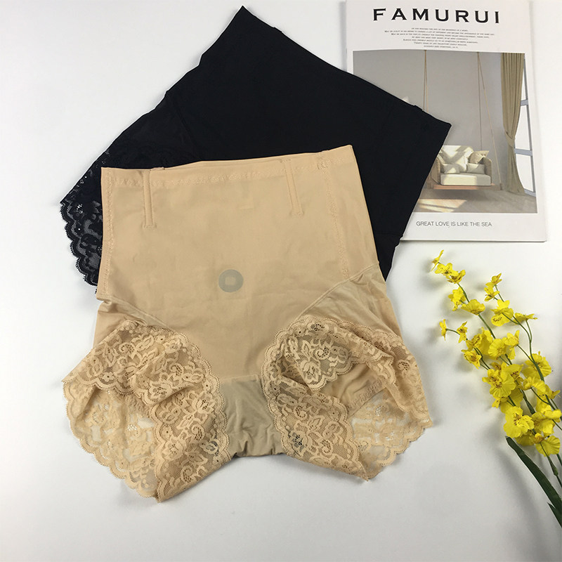 2021 summer new two-pack ice silk thin high-waist underwear lace lace hip lift seamless belly safety pants