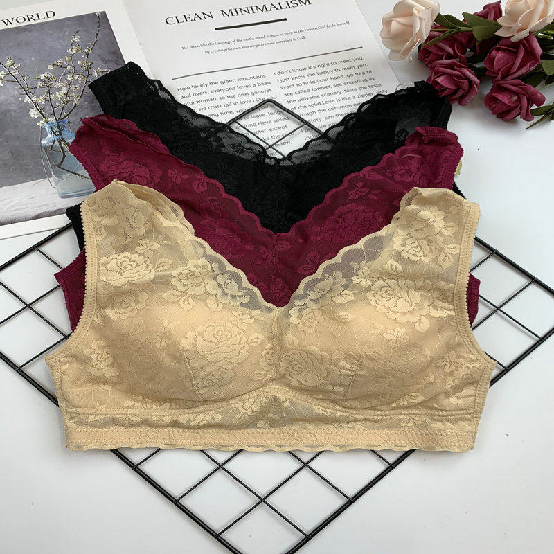 Beautiful back gathered breast support underwear with chest pad bra female summer thin section gathered no steel ring comfortable lace bra
