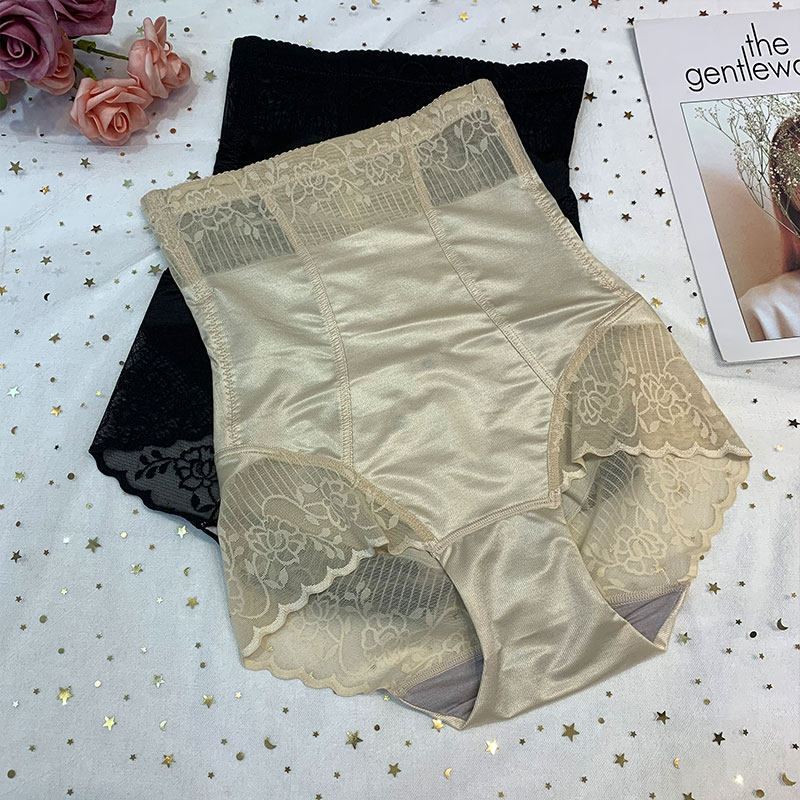 2022 spring and summer new belly waist underwear lace border anti-lighting safety pants high waist butt lift body shorts thin