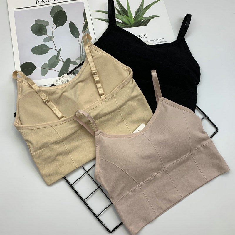 Thin shoulder straps beautiful back tube top female 2022 new spring and summer sports no steel ring gathering bra college students thin wrap chest