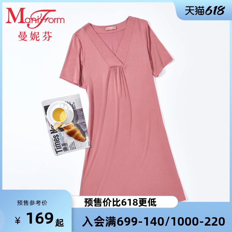 (pre-sale) Manny Finn V collar short sleeve dress Home Sleeping Lady Pyjamas Pyjamas Skirt Loose up and conserved