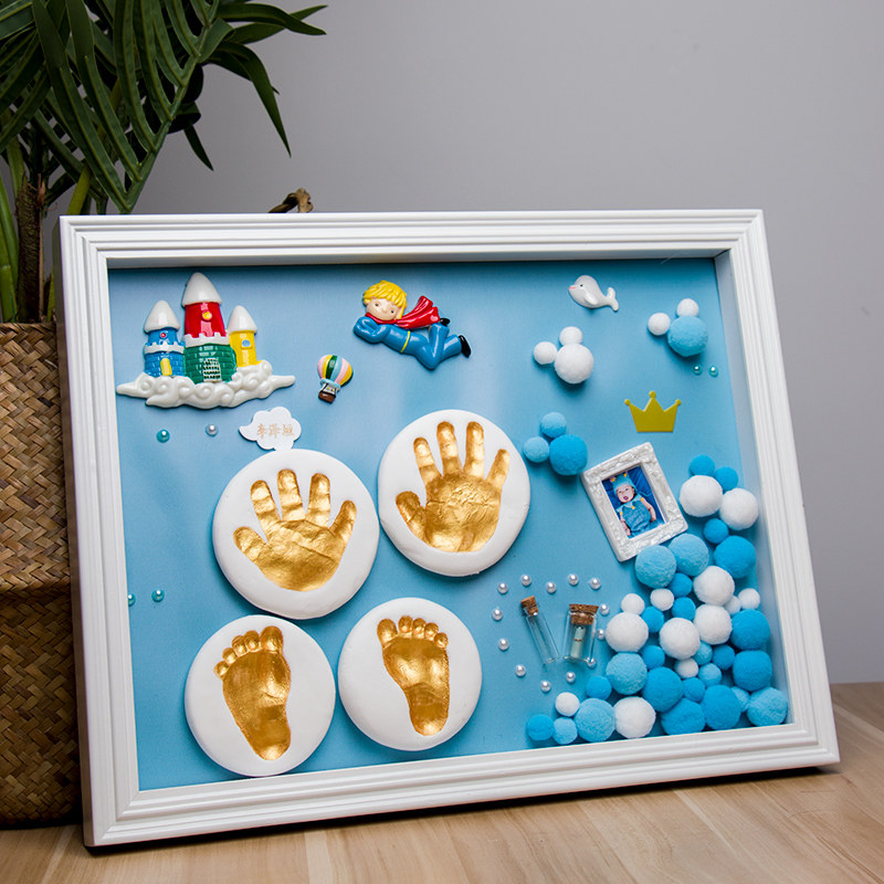 Hand footprinted mud baby souvenir picture frame children newborn 100 days full moon year old creative diy manual