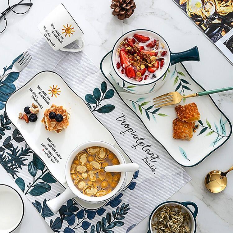 Creative ceramic Japanese tableware with handle Breakfast bowl Salad bowl Instant noodle bowl Cereal bowl Dessert Afternoon tea set