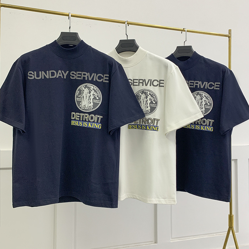 Kanye West Kanye Album Limited Edition Half-High Collar High Street Short-Sleeve T-Shirt Kanye West Kanye Album Limited Edition Half-High Collar High Street Short-Sleeve T-Shirt