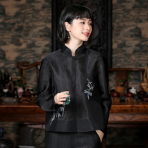 2022 Chinese genuine silk Eugen yarn embroidered blouses with long sleeves loose and embroidered Tang suit jacket mulberry silk big code autumn clothes