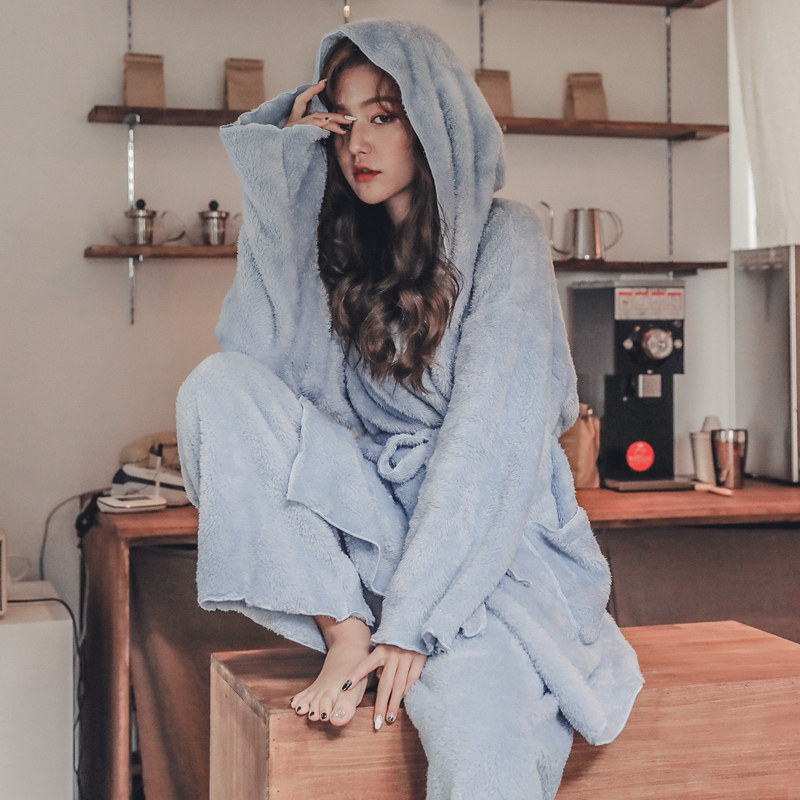 Pajamas female autumn and winter coral velvet thickened warm flannel students sweet princess style large size long sleeve home clothes