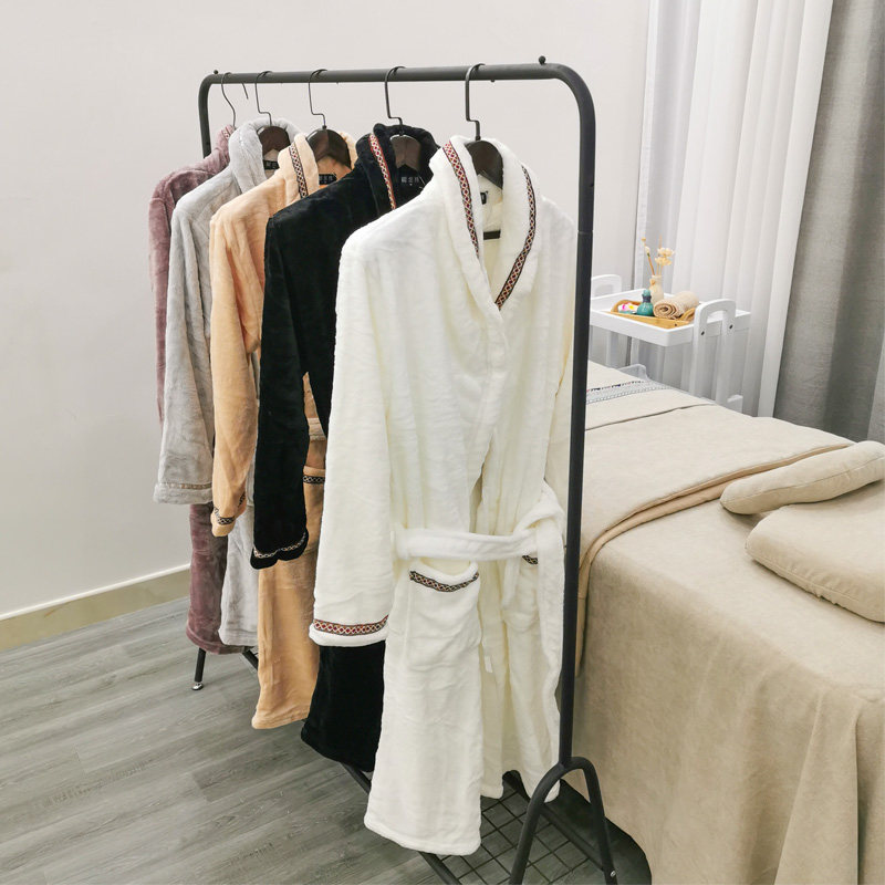 High-end beauty salon SPA club bathrobe flannel nightgown autumn and winter thickened plus velvet long ladies bathrobe