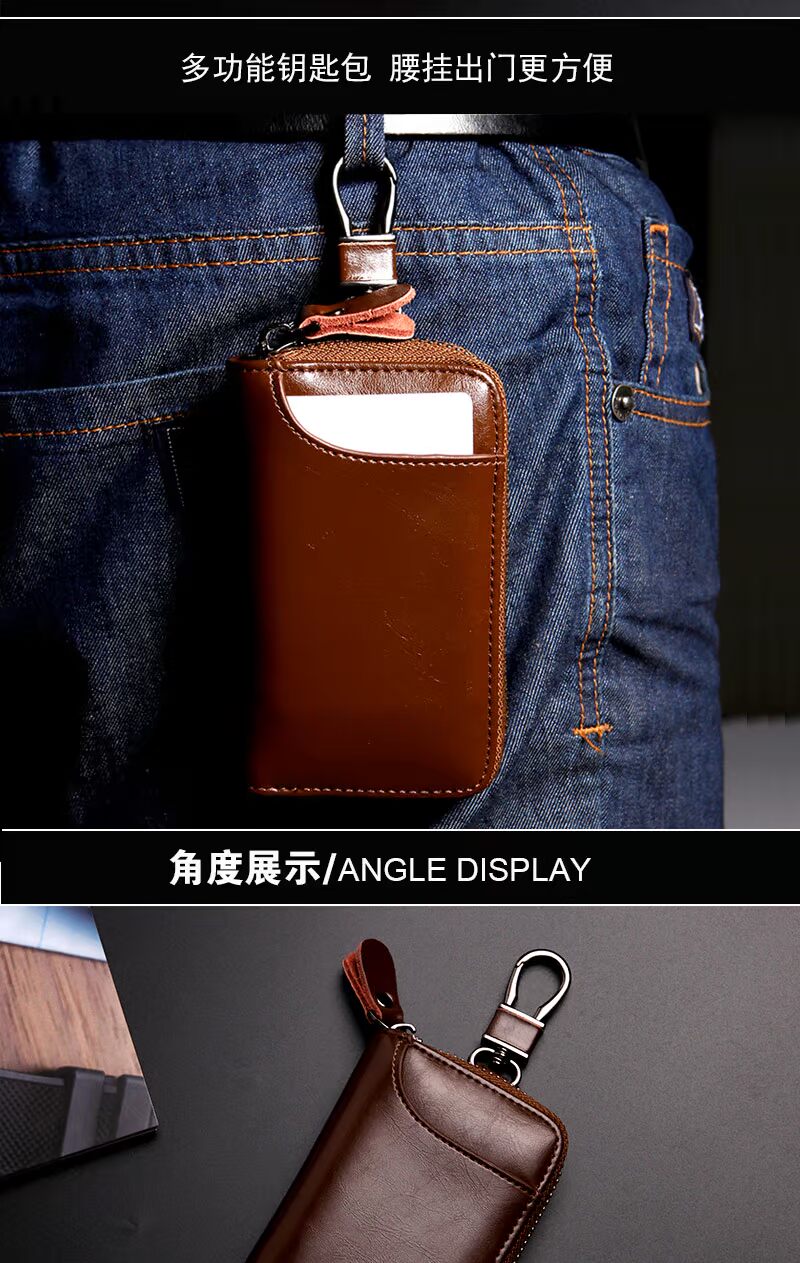Hàng ngàn chiếc chìa khóa xe công suất lớn thắt lưng nam chính hãng bằng da nữ thẻ túi dây kéo đa chức năng lưu trữ ví tiền - Trường hợp chính ví móc chìa khóa nữ