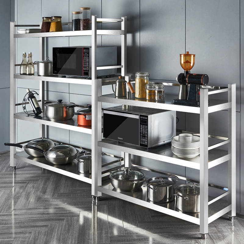 Stainless steel kitchen shelving ground 3 multilayer unwinding shelf 4 microwave accommodating shelf shelving shelves Home shelves