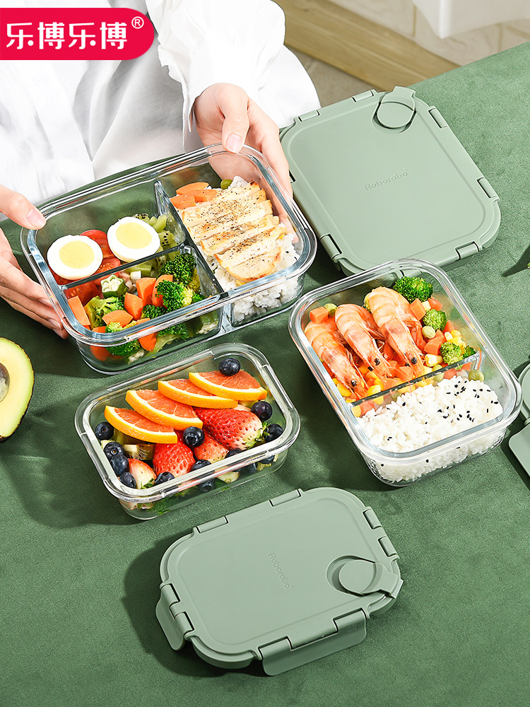 Lebo Lebo glass lunch box Office worker separation type microwave oven available lunch box with rice lunch box Student