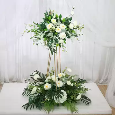 New golden three-legged wedding road leading flower Wedding catwalk stage decoration flower forest flower row wrought iron flower road leading flower