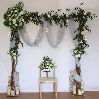Wedding floral flower rattan tea rose willow White birch arch set Flower stand corner flower window Shopping mall Bed and breakfast decoration