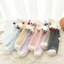 Coral Suede Socks Children Winter Thickening Warm Sleep Socks Autumn Winter Home Floor Socks Cute With Eyes Towel Socks