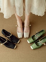 Small ckerwin Mary Jane high heels 2024 summer new style national style versatile French thick heel square toe shallow mouth single shoes