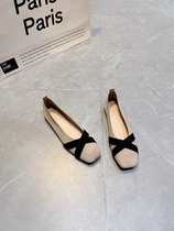 Small ckerwin French flat beanie shoes for women summer 2024 new retro square toe granny shoes versatile scoop shoes