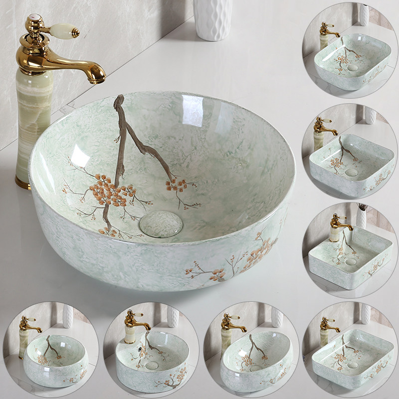 Chinese Terrace Basin Home Washbasin Ceramic Washbasin Square Wash Surface Pool Makeup Room Small Size Balcony Single Sink