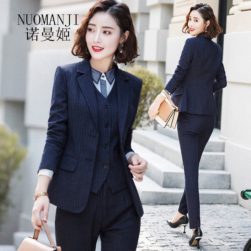 Normanjie Stripe Suite Costume Women Autumn Winter New Temperance Han Edition Business Super Costume Worksuit