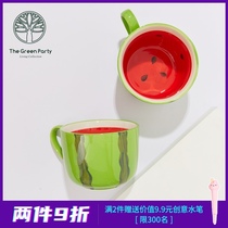 TheGreenParty Creative Ceramic Water cup Watermelon Cup Cute Mug Couple Coffee milk art cup