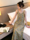 Gentle Floral Suspender Dress for Women, Spring and Summer New Style, Small Daisy V-Neck Slimming Inner Chiffon Long Dress