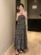 Black Floral Suspender Dress for Women, Long Skirt, Spring and Summer, High-End Retro Design, Waist-Cinching, Slimming Skirt