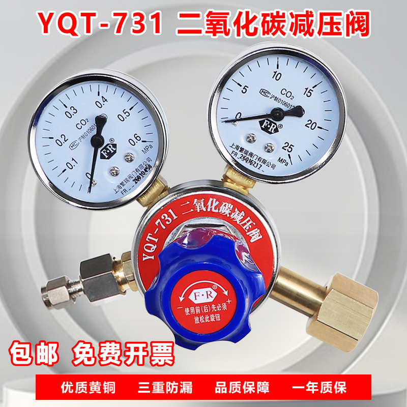 Carbon Dioxide Pressure Reducing Valve Pressure Gauge Yqt-731 Cylinder Pressure Reducing Valve All Copper Double Gauge Shanghai Pressure Reducing Valve Factory
