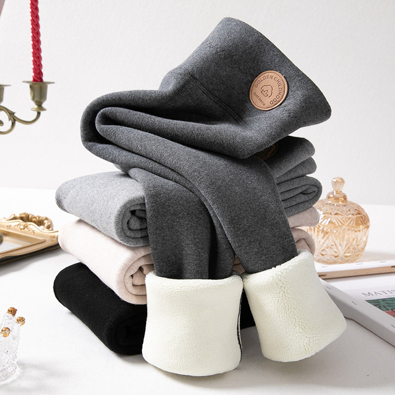 Girls plus fleece leggings outside autumn and winter wear foreign thick middle and old children extra thick children warm pants baby girl cotton pants